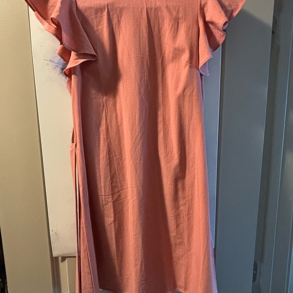 Amazon Peach Ruffle Sleeve Mini Dress